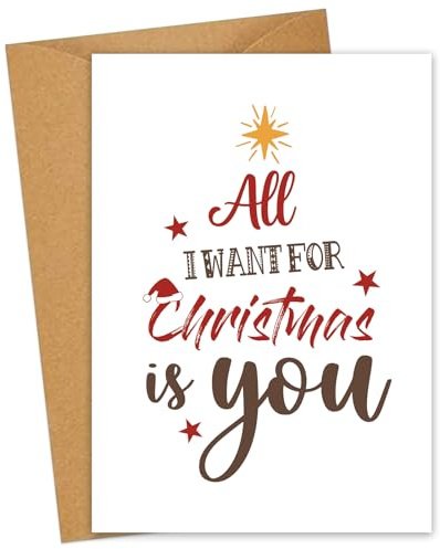 Weihnachtskarte - All I Want for Christmas is You - Lustig A6 Klappkarten Karte Weihnachten mit Umschlag - Merry Christmas Card für Freund Freundin Männer Frauen