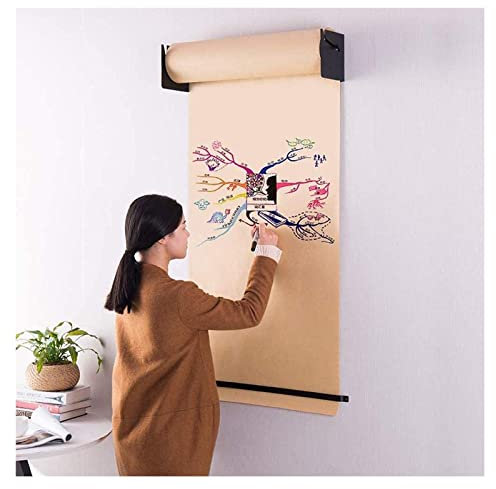 Kraftpapierspender und -Schneider, Doodle-Zeichenbrett-Papierrollenhalter, für Wanddekoration/Kunstwandmontage/Küche/Bauernhaus-Dekor, Schwarze Stahlhalterung (Größe: Stahlrahmen breit – 37 cm)