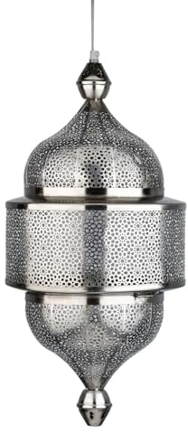 Orientalische Pendelleuchte Ihdaa Lampe aus Metall in Silber 56 cm