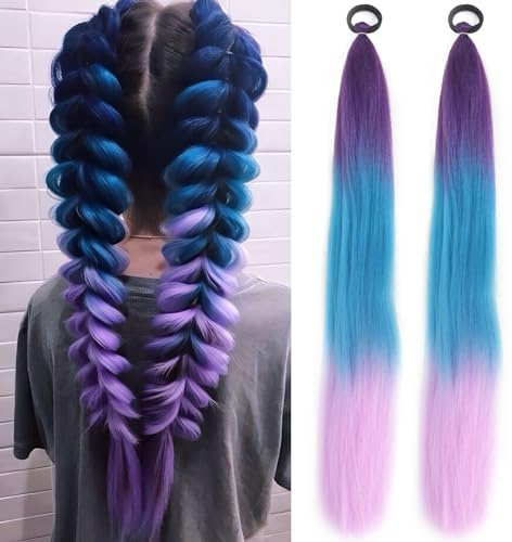 Kabwea 2 Blau Pink Geflochtene HaarzopfverläNgerungen, HaarsträHnen Zum Einflechten, Kunsthaar Zum Einflechten, Haare Zum Einflechten, Braids Extensions, Braids