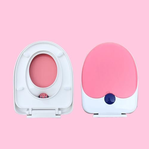 Familien-Toilettensitz mit Absenkautomatik, integrierter Kindersitz, Töpfchentraining, 2-in-1-Toilettensitz mit einfacher Befestigung oben, ovaler V-/D-förmiger Toilettendeckel (Rosa, D-Form)