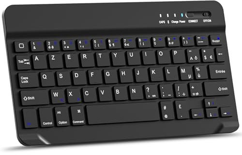 MMK Clavier Bluetooth, Layout AZERTY, Touches Silencieuses, Mini Clavier sans Fil pour iPad 10e Génération/iPad Pro/Air/Mini/10.2/9.7, iPhone, Android, Windows (Noir)