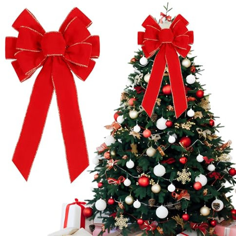 LUYANFX Lazo de Terciopelo Navideño, Lazos Rojos de Navidad Grandes, Arco del árbol de Navidad Arco de Corona de Navidad para Árbol de Navidad Chimenea Hogar Puerta Principal Decoracion (B)
