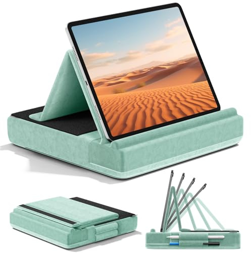 KDD Supporto per tablet, multi-angolo di visualizzazione per iPad, per lap, letto e scrivania, pieghevole e morbido, con supporto per pennino, compatibile con iPad Pro 12.9, 10.5, 11, Air, Mini