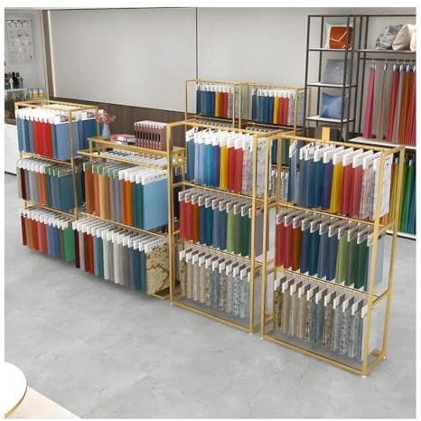 GRRICEPL Kommerzielles Stoff-Display-Regal, Standing Carpets Rack, Kleiner Kleiderbügel Für Stoffmuster, Für Steppdecken/Stoffmuster/Bettlaken/Handtücher/Seidenschals(Gold,120x50x150 cm)