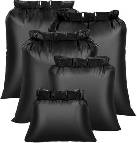 Wasserdichte Trockentaschen,5PCS wasserdichte Aufbewahrungsbeutel,Tasche Wasserdicht Trockenbeutel,Lightweight Trockenbeutel für Reisen Rafting Schwimmen Camping Angeln Kajak Zubehör (Schwarz)