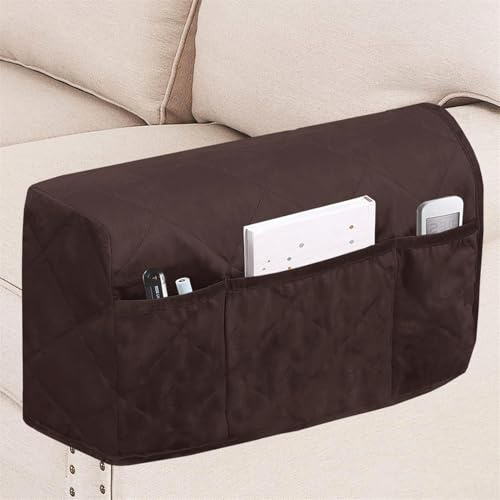 BXFUL Samt Armlehnenbezüge 2er Set mit Seitentaschen rutschfeste Sofaschoner für Hunde, Universell für Sofas, Sessel Liegesessel, Maschinenwaschbar (Dunkelbraun)