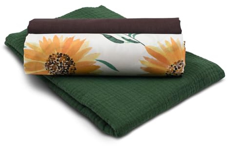 VmG-Store Musselin + Baumwollstoff Set farblich abgestimmt Double Gauze Stoff 100% Baumwollstoff Tex Standard 100 (Set34 Sonnenblume auf Weiß)