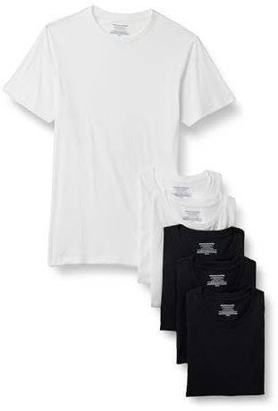 Amazon Essentials Men's Cotton Crewneck Undershirts, Versatile Soft Basics, Pack of 6, Black/White Short Sleeve, XX-Large