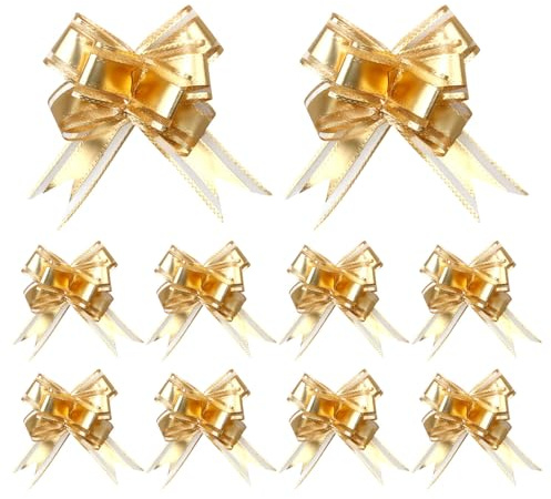 Aisikoo Lot de 10 nœuds pour cadeau – 10 cm – Noeuds dorés pour sapin de Noël, nœuds cadeaux autocollants pour emballage cadeau et décoration