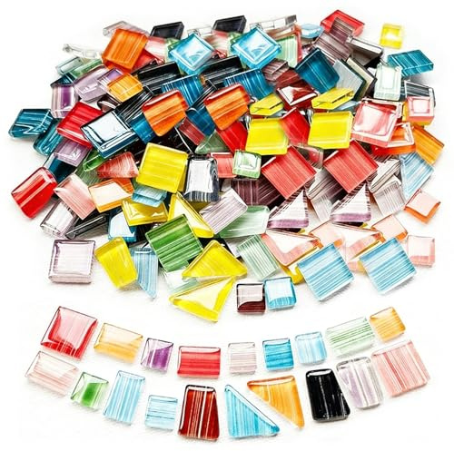 1000 g de piedras de mosaico de polígono multicolor para manualidades, mini azulejos de mosaico de cristal a rayas, surtido mixto, para manualidades, decoración del hogar, espejos, macetas (aprox. 740