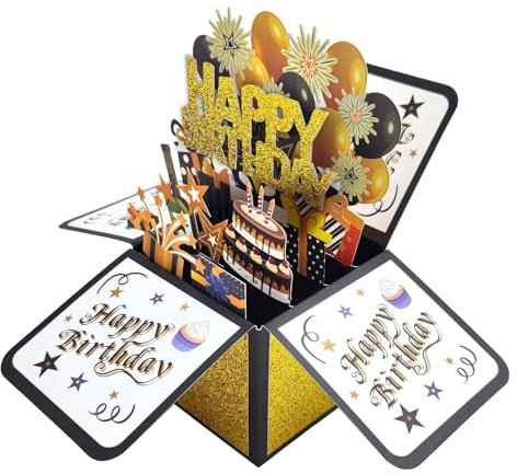 3D-blombukett popup-kort, svart-guld 3D-vikkort med kuvert och kort – elegant personligt födelsedagskort för kvinnor, män, mödrar, döttrar, fruar och flickvänner