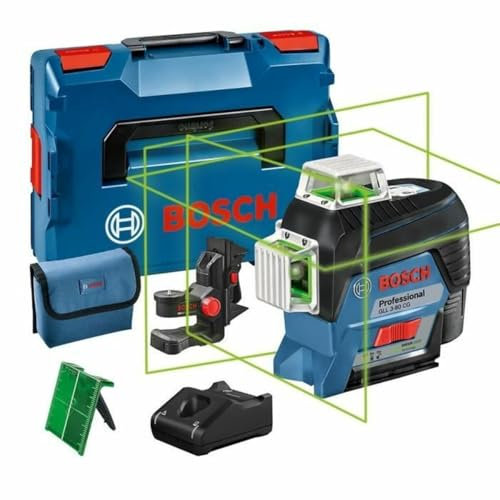 Bosch Professional 12V System Niveau Laser Lignes GLL 3-80 CG (1 batterie 12V, laser vert, pour l'intérieur, avec fonction d'application, portée : jusqu’à 30 m, support universel BM 1, L-BOXX)