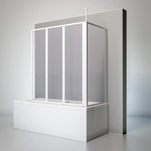 Schulte Duschwand für Badewanne 129 x 140 cm mit Seitenwand 75 cm, 3-teilig faltbar, Kunstglas Tropfen-Dekor, alpinweiß, Duschabtrennung, D1603 04 01
