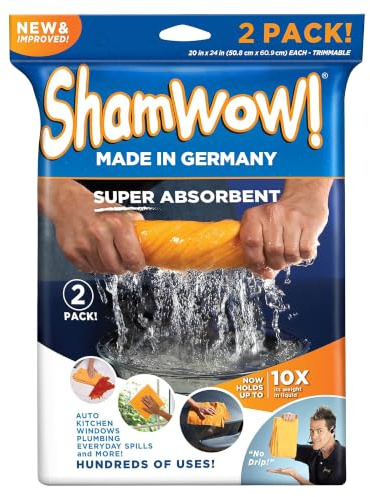 ShamWow Die Original - Super Absorbent Multi-Purpose Cleaning Shammy (Chamois) Tuch-Tuch, maschinenwaschbar, Wird Nicht kratzen, 2er-Pack Orange