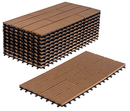 Ventanara® WPC Holz Kunststoff Fliesen Terrassenfliesen Klickfliesen Balkonfliesen 11 Stück = 2m² (30 x 60 cm, Braun versetzt)