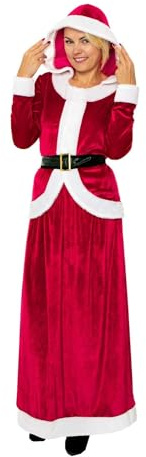 SoWest Miss Santa Claus Deluxe Costume – Women’s Christmas Outfit with Red Hooded Jacket, Elastic Waist Long Skirt & Belt | Mrs Santa Claus Festive Holiday Costumes for Xmas Parties