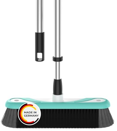 Rival Besen mit umlaufender Gummierung & Teleskopstiel türkis – Besen & Stiel mit Besatz aus Rosshaarmischung – ergonomisch geformter Teleskopbesen – Kehrbesen für Drinnen & Draußen