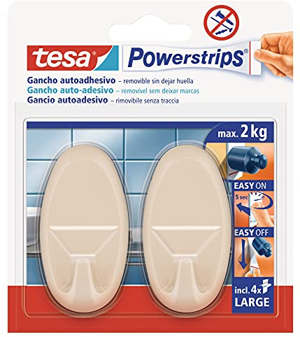 Klebehaken groß, oval, beige, 2 Haken + 4 Streifen