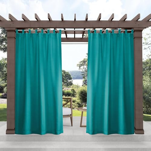 Exclusive Home Cabana Solide Innen-/Außen-Lichtdurchlässige Klettverschluss-Tab-Top-Vorhangpaneele, Polyester, 244 cm x 137 cm, Blaugrün