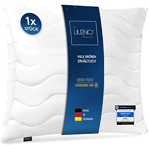 LILENO HOME Kopfkissen 80x80 cm [1er Set] MEDIUM mit 850g Kissen-Füllung - Bett oder Deko Kissen mit Reißverschluss zum Anpassen - Waschbar bis 95° - Sofa-Kissen & Zierkissen für Couch/Bett