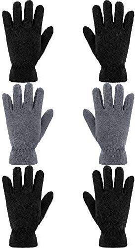 SATINIOR 3 Paar Kinder Fleece Handschuhe Winter Weiche warme Handschuhe für Jungen Outdoor Aktivitäten (Schwarz, Grau, 8-12 Jahre)
