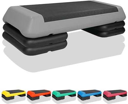 HooKung Adjustable Aerobic Stepper Workout Step with 4 Risers Fitness & Exercise Platform Trainer
