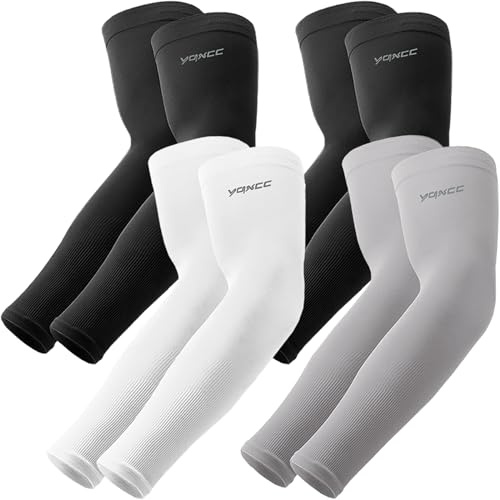 YQXCC 4 Pairs Arm Sleeves | Cooling UV Sun Protection | Sports Compression | for Men Women | for Golf Basketball Football