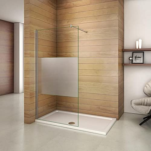 Aica paroi de douche 90x200cm bande central dépoli, en verre 8mm walk in paroi de fixation italienne avec barre de satbislisation cylindrique 70-120cm