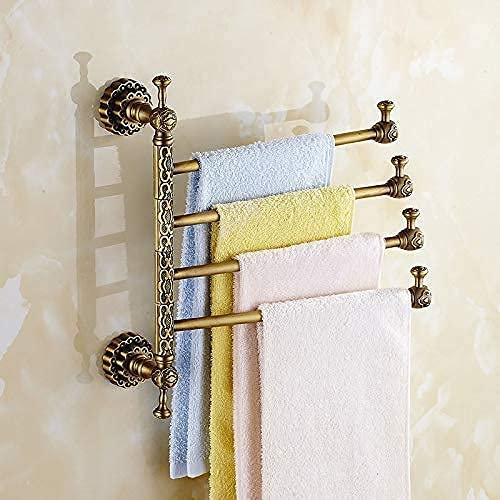 WYRKYP Handtuchständer Messing Wandhalterung 3-6 Aktive Balken Drehen Schienentuchhalter Schal Kleiderbügel Badezimmerregal Home Decoration, Wandmontage/Antike 4-Schicht.