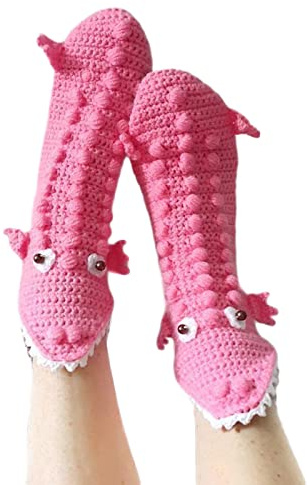 Lustige Socken Gestrickte Socken Drachen Krokodil Tier Socken dick Gestrickt Warme Bodensocken Skurrile Alligator Strickmanschette Winter warme Socken Kuschelsocken