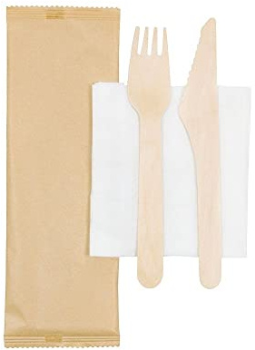BOX And Tree | Lot de 100 Couverts Jetables en Bois | 1 Fourchettes, 1 Cuillères, 1 Serviettes Jetable | Vaisselle pour Buffet, Mariage, Anniversaire, Barbecue, Réception, Camping et Traiteur