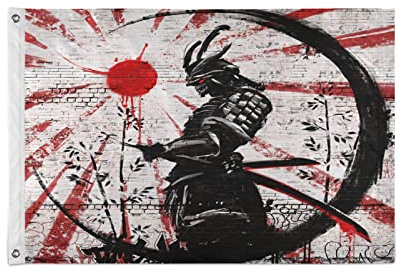 Drapeau japonais vintage du samouraï - 60 x 90 cm - En polyester - Double couture avec œillets - Pour extérieur et intérieur - Décoration de fête