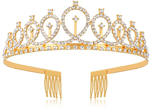 Sibba Diademe Kronprinzessin Kristall Strass Krone Braut Hochzeit Stirnband Königin Haarschmuck für Frauen Damen Geschenke Dekoration Geburtstag Abschlussball Urlaub Kostüm Party Feier (Gold)