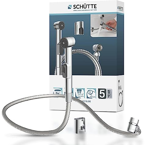 SCHÜTTE Waschbeckenhandbrause, Handbrause Set mit Schlauch (150cm) für alle üblichen Armaturen, Handbrause für Küche, Bad, Waschküche, ideal zum Nachrüsten, Friseurbrause, taharet muslugu, Chrom