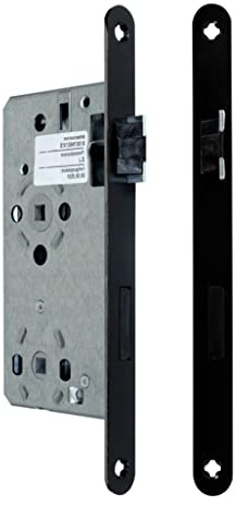 SN-TEC Badezimmer Türschloss Objektschloss mit Flüsterfalle Kl.III BAD/WC 55/78/8, Schwarz lackierte Stulp 20x235mm, DIN Rechts abgerundet (BAD/WC RECHTS)