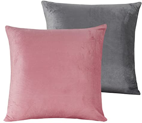 Damier Plüsch Kissenbezug 80x80cm Winter Flauschig Cashmere Touch Kissenhülle Rosa Grau Flanell Biber Plüschkissen 2er Set Kopfkissenbezug