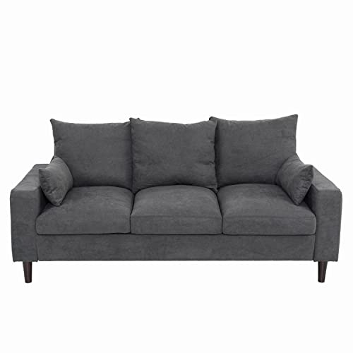 Panana 3 Seater Sofas, Upholstered Linen Fabric Couch Living Room Furniture Settee Sofa Set with Solid Wood Legs (Grey)