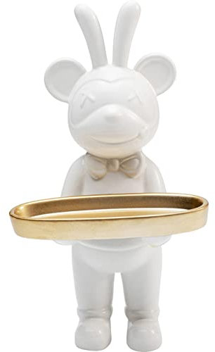 Kare Design Deko Figur Butler Bear, Weiß, Gold, Bär, Keramik, Unikat, Handgearbeitet, 29x11x16cm (H/B/T)