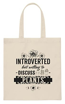 Introverted Planting Enthusiasts Botanists Illustration Pun Humorous Introverts Devotee Gardening Graphic Gag Canvas Tote Bag Natural/One size