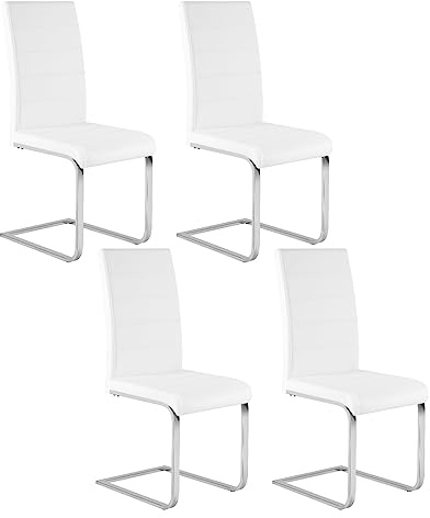 WOLTU Juego de 4 Sillas de Comedor,Piel Sintética,Blanco