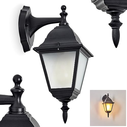 HOFSTEIN Außenwandleuchte Naofe, Außenwandlampe aus Metall/Milchglas in Schwarz, Wechselscheiben in Klar, Wandleuchte im Retro/Vintage/Landhaus-Design, E27, IP44, Eingangsbereich, Haustür, Hof
