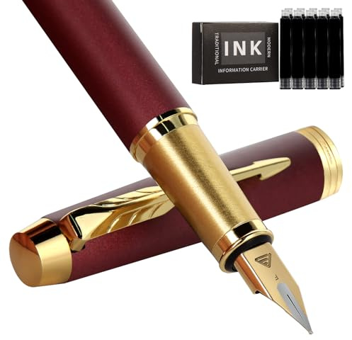 Zalantan Fountain Pen, luxury Fine point smooth writing pens for journaling fancy pens with Gift Case 8 black ink cartridges an ink converte nice pens metal pen writer gifts (Matte Red)