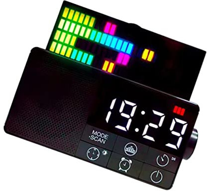 Gadpiparty Wecker Mit Fm-Radio Kabellosem Lautsprecher USB Und Aux-in-Funktion Für Schlafzimmer Retro-Design Mit Sound-Control-Beleuchtung