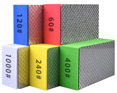 EGOFIX 5pcs Diamond Hand Polishing Pads for Ceramic Tile Glass Grinding,Sanding Blocks Polishing 60#,120#,240#,400#,1000#