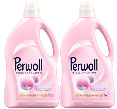 PERWOLL Wolle & Feines Waschmittel 2x 52 WL (104 Waschladungen), Feinwaschmittel reinigt sanft, glättet und erneuert Fasern & verhindert Knötchen, mit Dreifach-Renew-Technologie