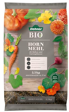 Dehner Bio Hornmehl, hochwertiger Dünger für Balkonpflanzen/Gartenpflanzen, natürlicher Stickstoffdünger, ökologisch wertvoll, 2.5 kg, für ca. 25 qm, bunt | hochwertiger Dünger für Balkonpflanzen / Gartenpflanzen, natürlicher Stickstoffdünger, ökologisch wertvoll