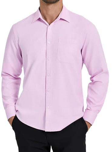 HISDERN Camicia da Uomo a Maniche Lunghe Casual Top per Business e Tempo Libero con Colletto Classico e Tasca