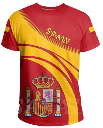 YuanDiann 2024 Europea Calcio Coppa Magliette Spagna Tifosi Fare Il Tifo Sport Casual Uomo Donna Bambini Bandiera Nazionale Stampa Manica Corta Girocollo Asciugatura Veloce Traspirante T Shirt 3# L