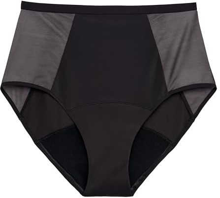 THINX Period Underwear, Comfort-Stretch Hi-Waist, Holds Up to 12 Regular Tampons, Period Panties, All-Day Absorbency Menstrual Underwear for Women, Leakproof & Reusable, Hazelnut 2X Black